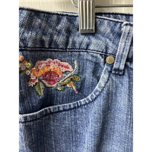 Kikit Capri Jeans Womens 12 Blue Denim Embroidered Embellished Boho Peasant - Picture 5 of 10